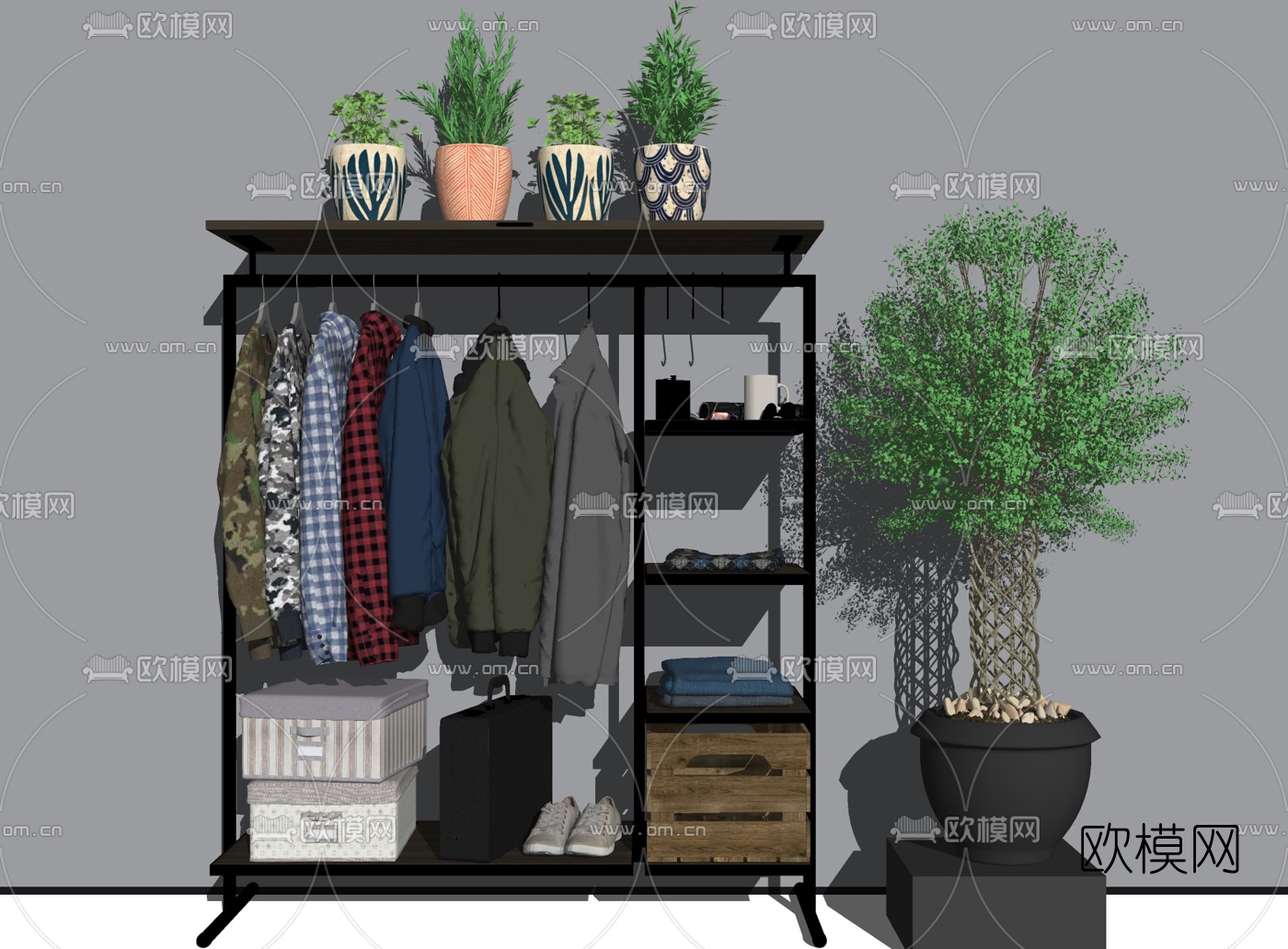 现代衣架服饰组合su模型下载