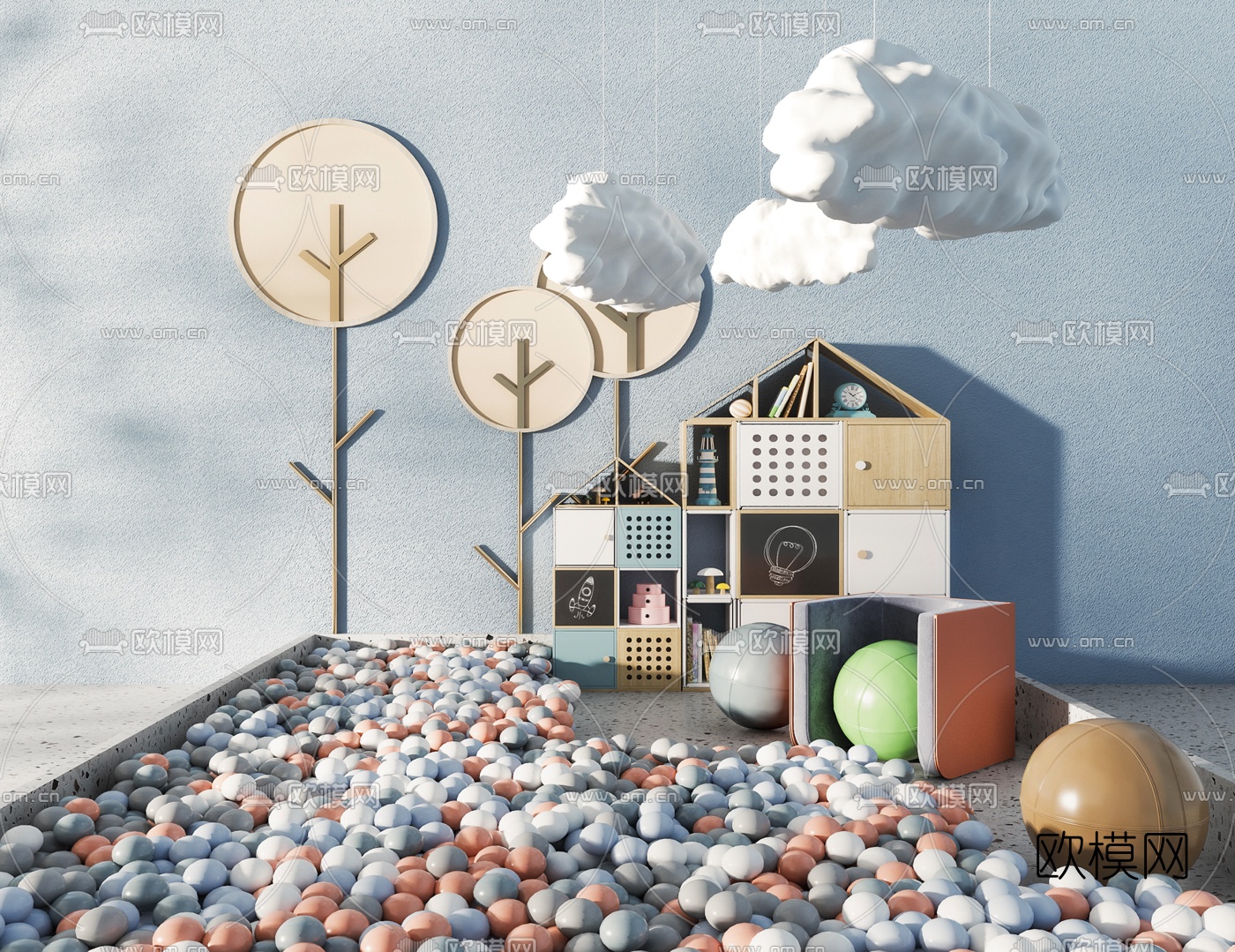 北欧儿童收纳柜海洋球3d模型下载