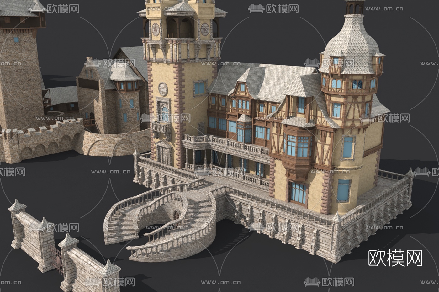 欧式游乐园卡通城堡3d模型下载（渲染图1）