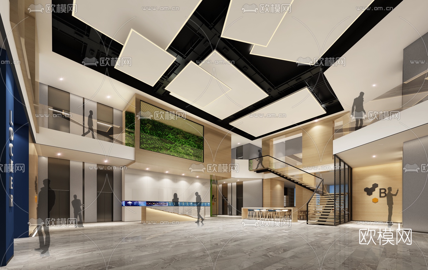 现代办公商务大堂3D模型-免费3dmax模型库-欧模网