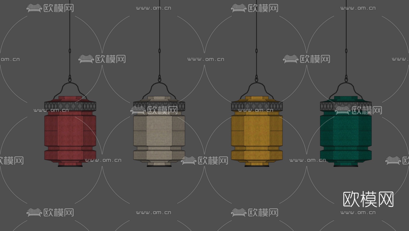 新中式灯笼吊灯su模型下载（渲染图2）