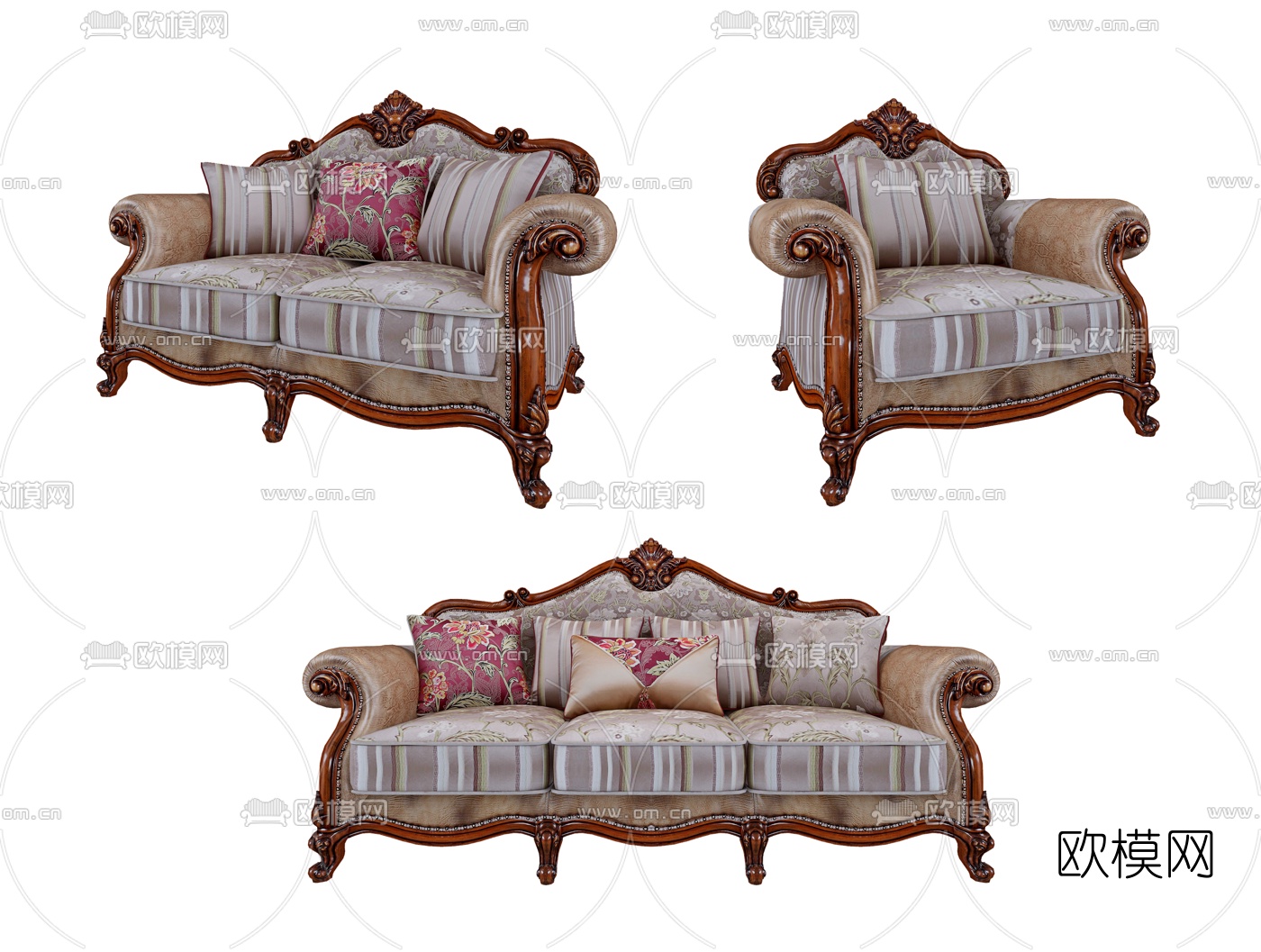 美式实木沙发3d模型下载