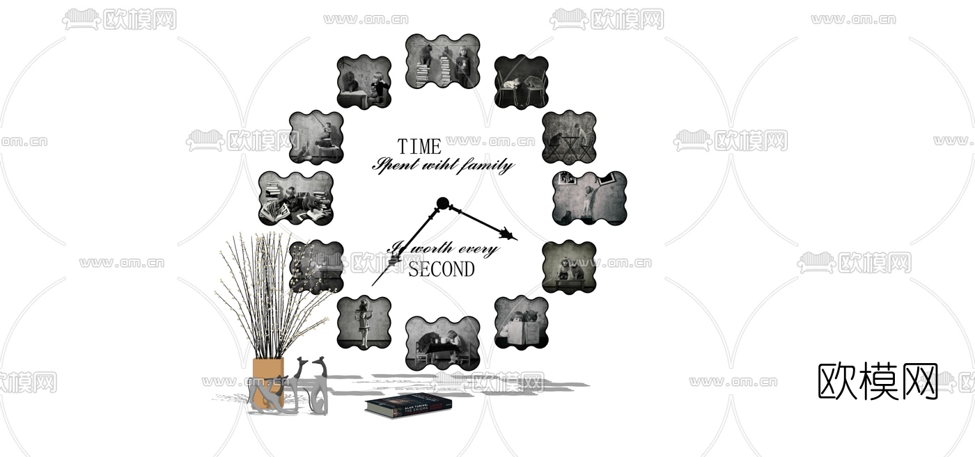 现代墙饰挂钟su模型下载（渲染图1）