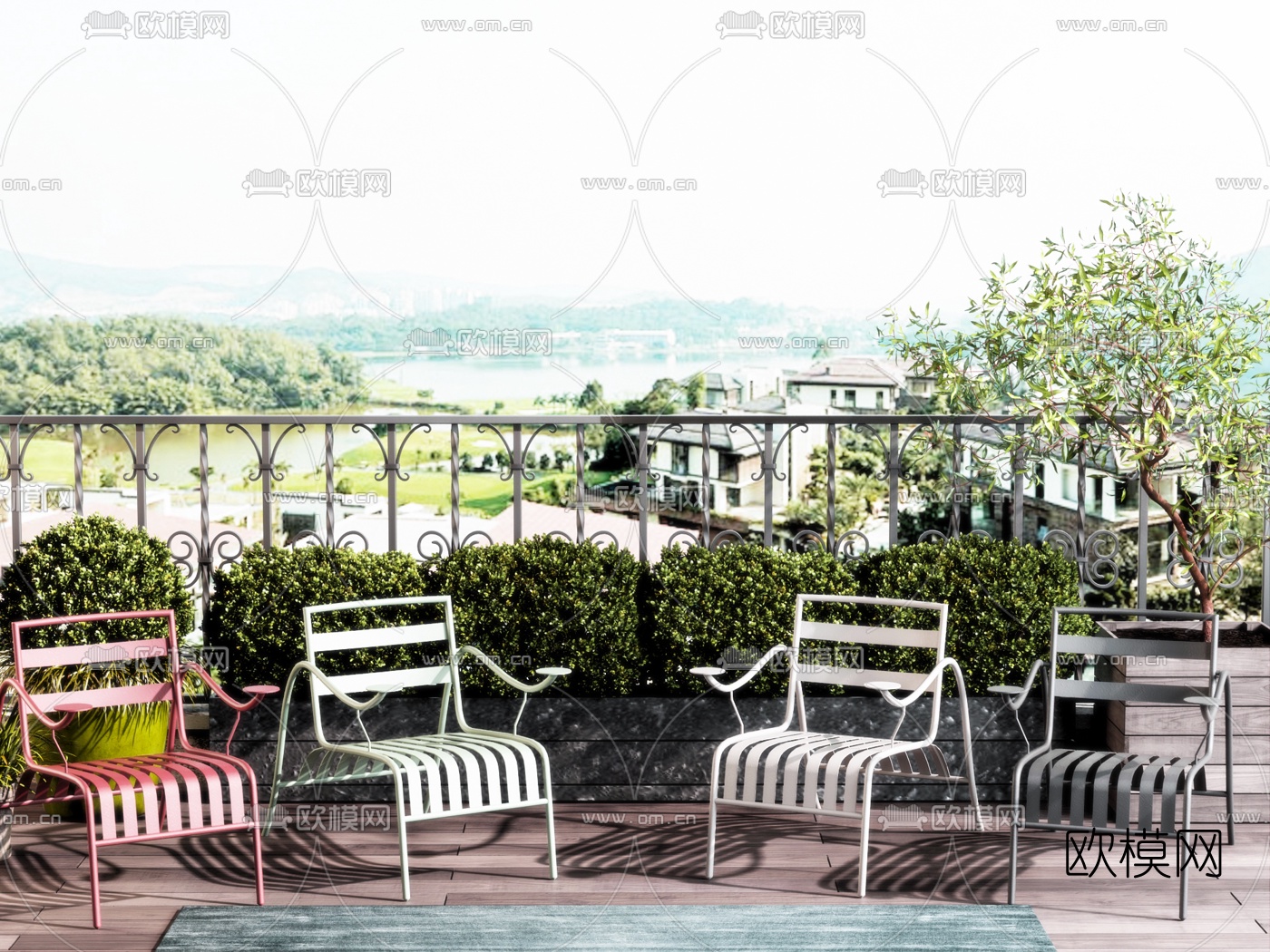 现代铁艺户外休闲椅3d模型下载（渲染图1）