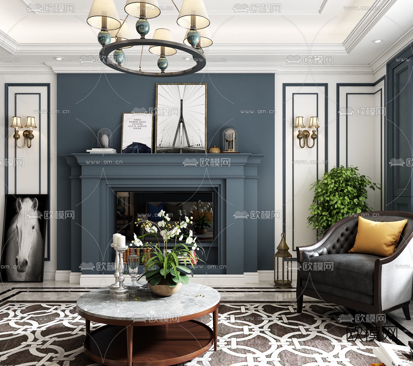 欧式客厅3D模型下载（渲染图2）