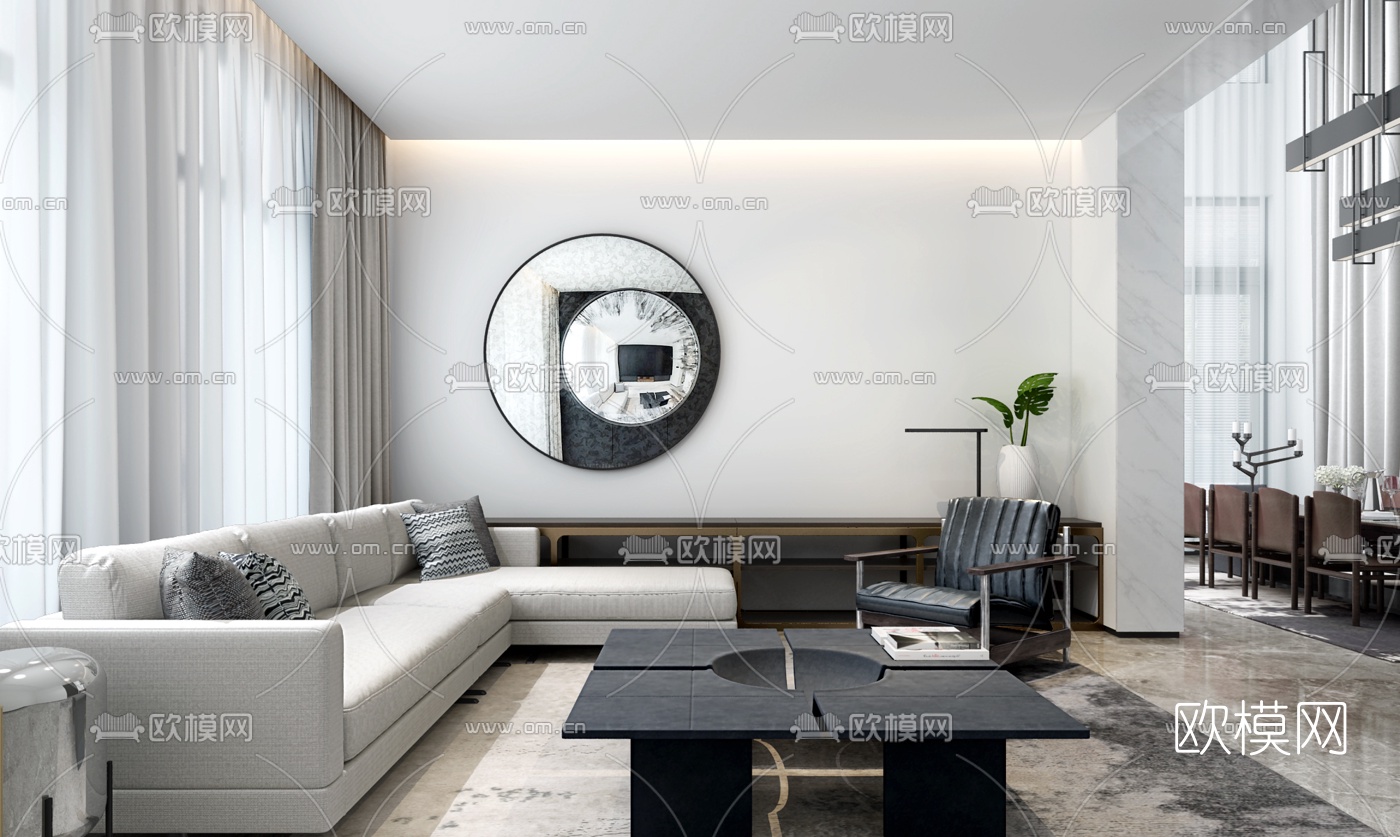 葛亚曦 现代客厅沙发组合3D模型