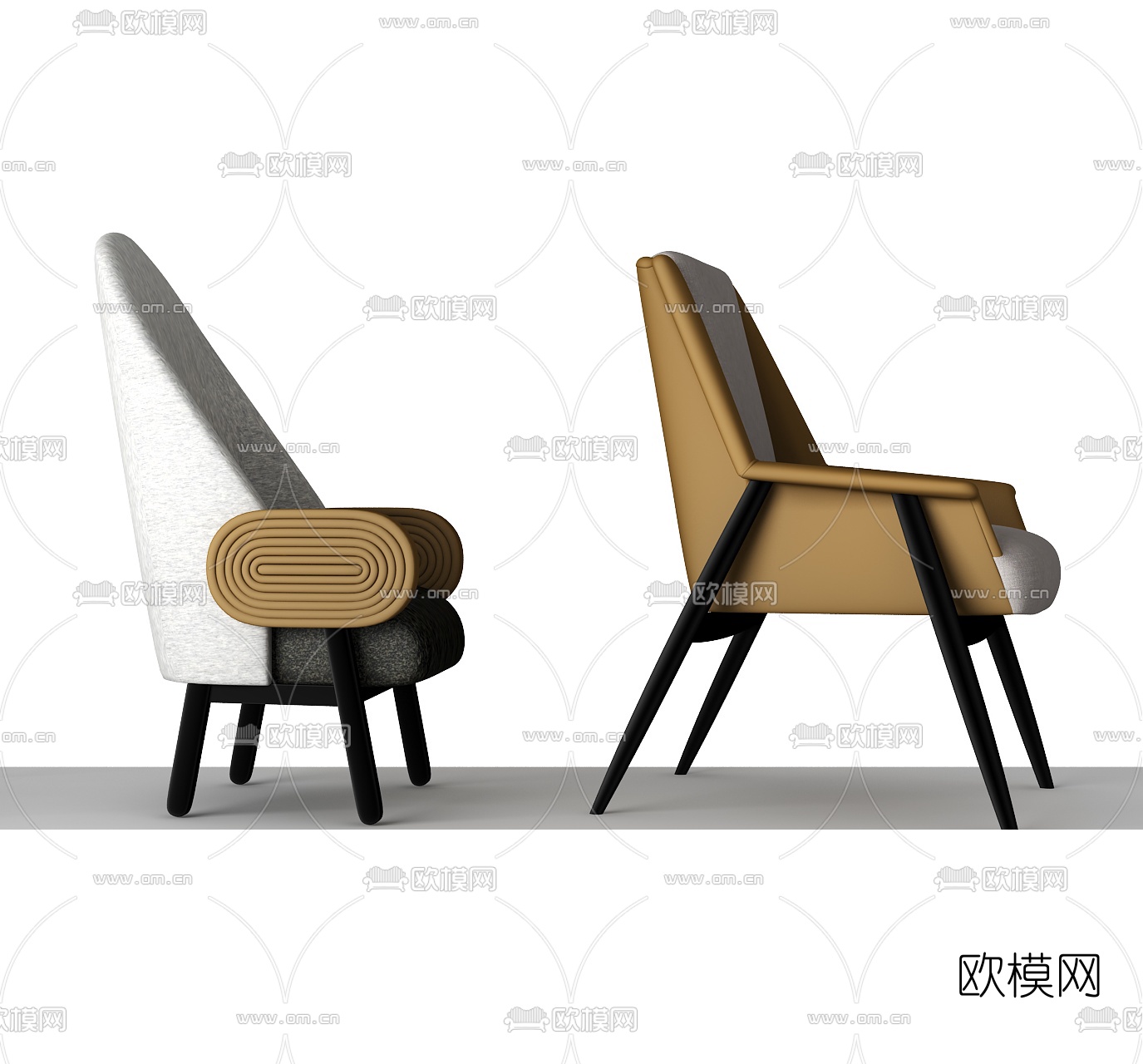 现代单椅组合3d模型下载（渲染图3）