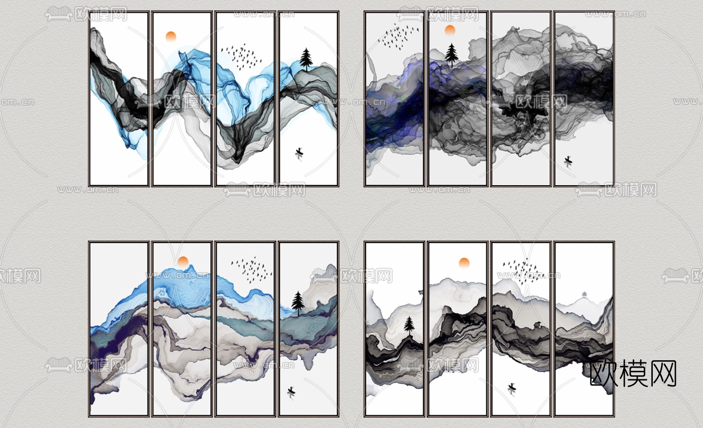 中式装饰画挂画组合su模型下载