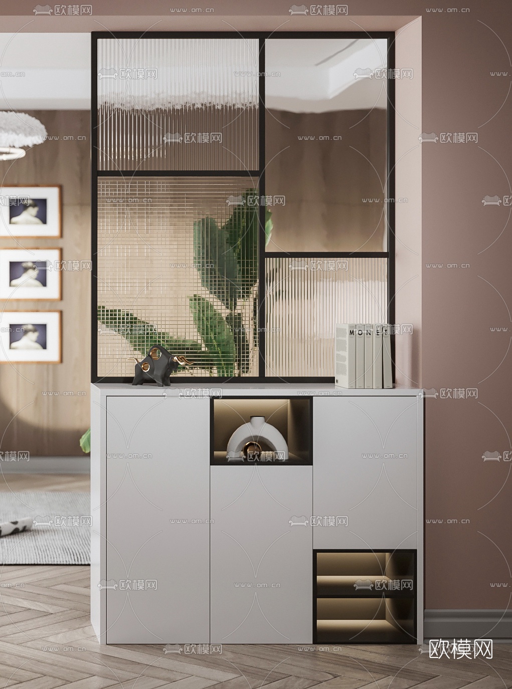 现代玻璃屏风边柜3d模型