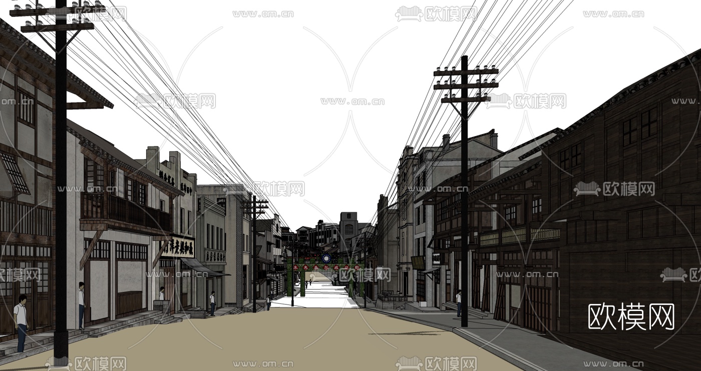 中式文化商业街规划su模型下载（渲染图3）