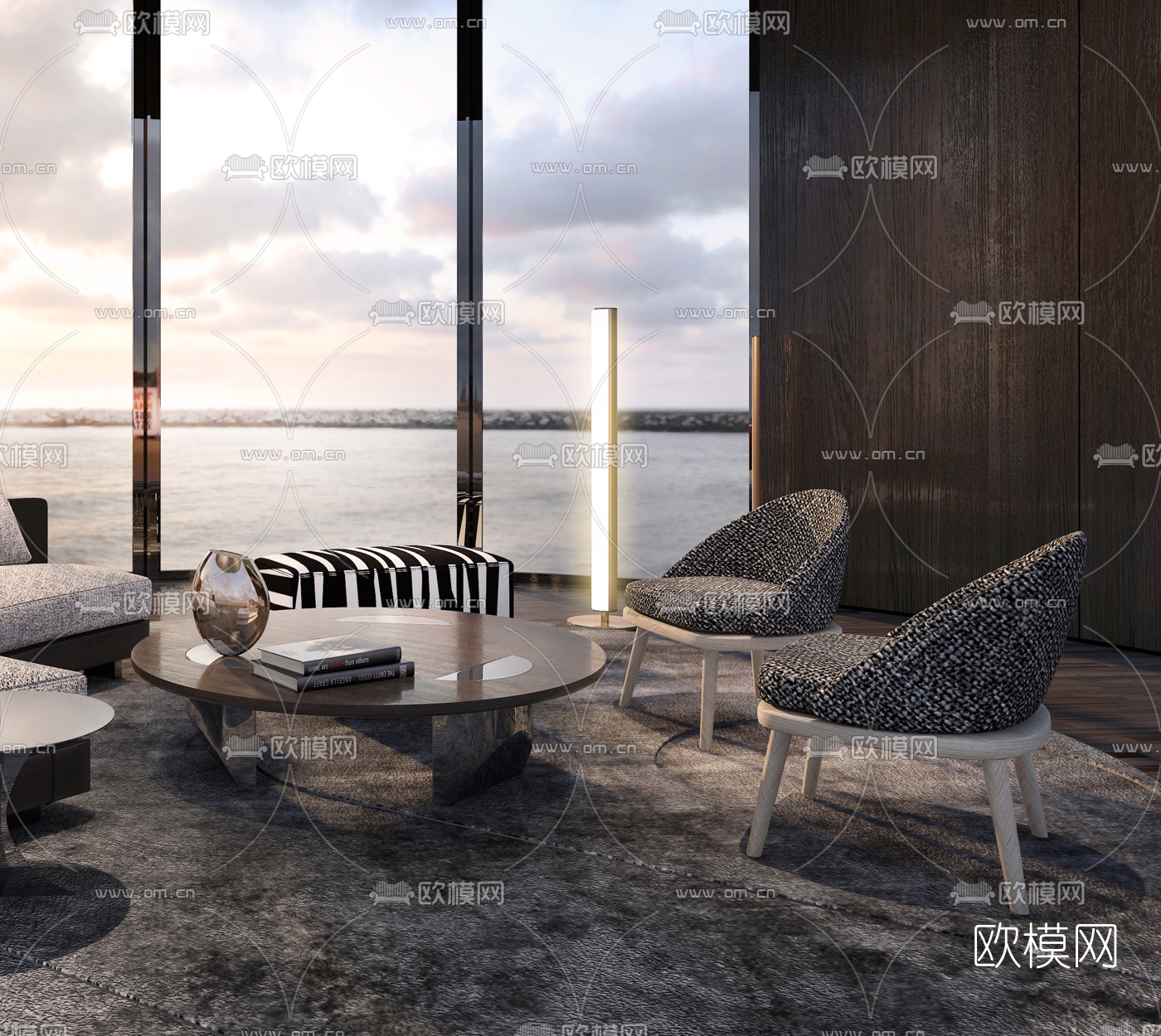 意大利Minotti品牌 现代弧形沙发组合3d模型下载（渲染图3）