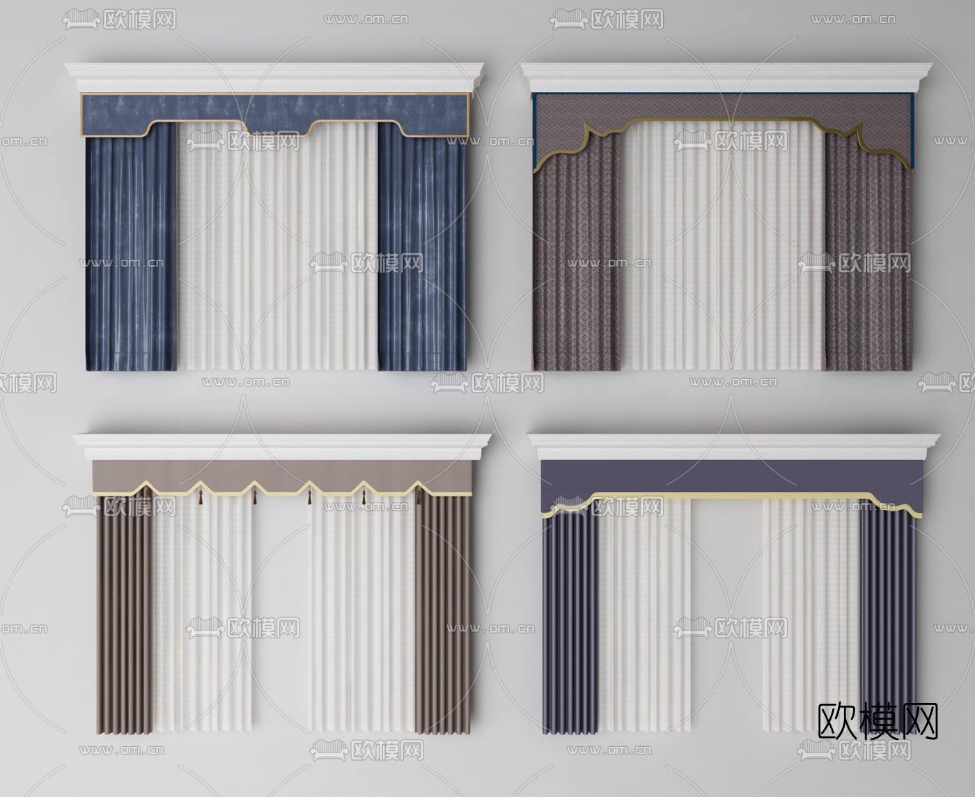 简欧布艺窗帘3d模型