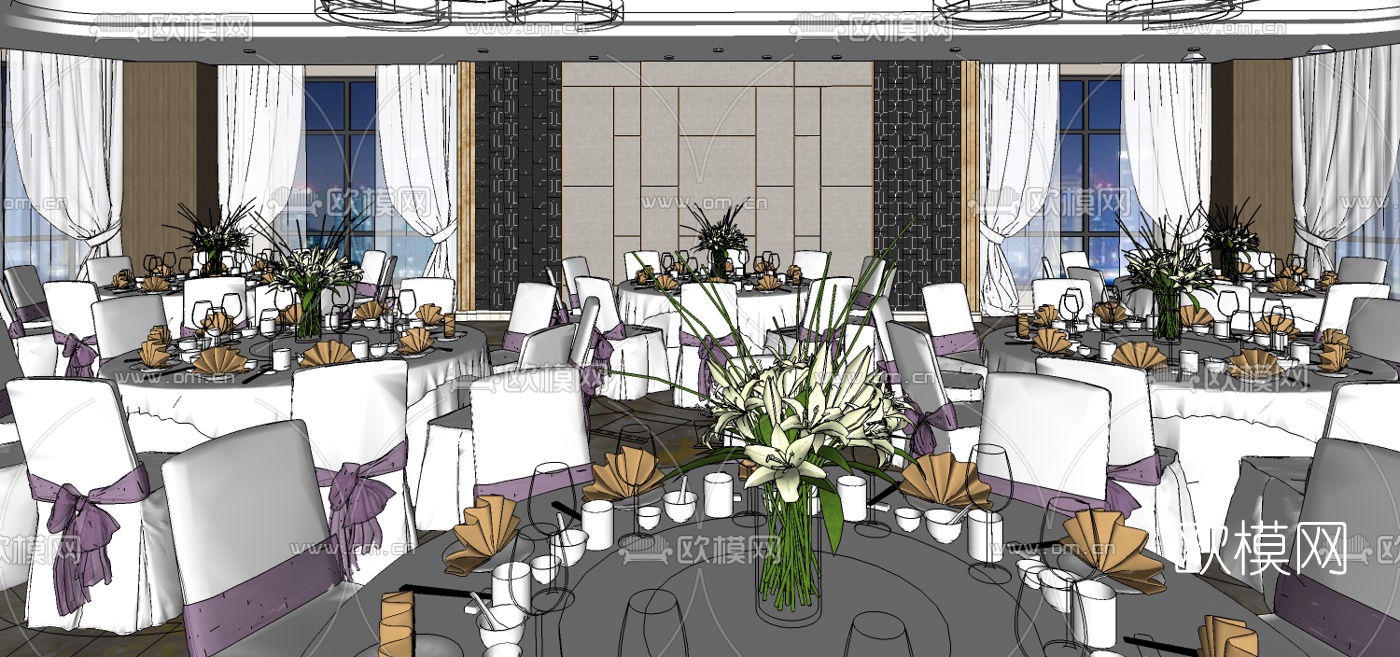 现代酒店宴会厅su模型下载（渲染图3）
