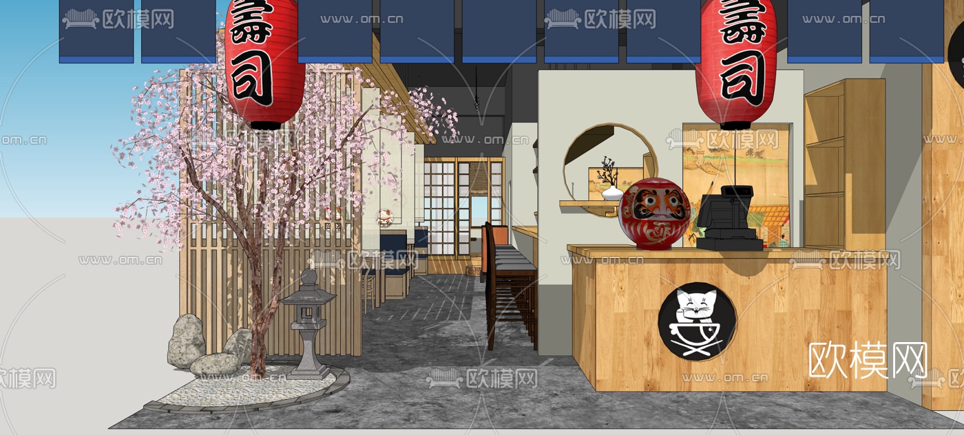 日式寿司店su模型下载