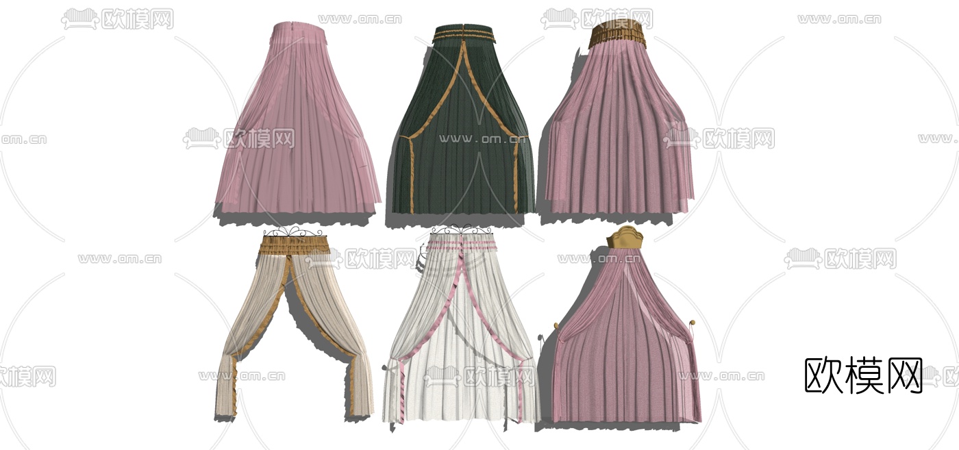 简欧床头帷幔纱幔组合su模型下载