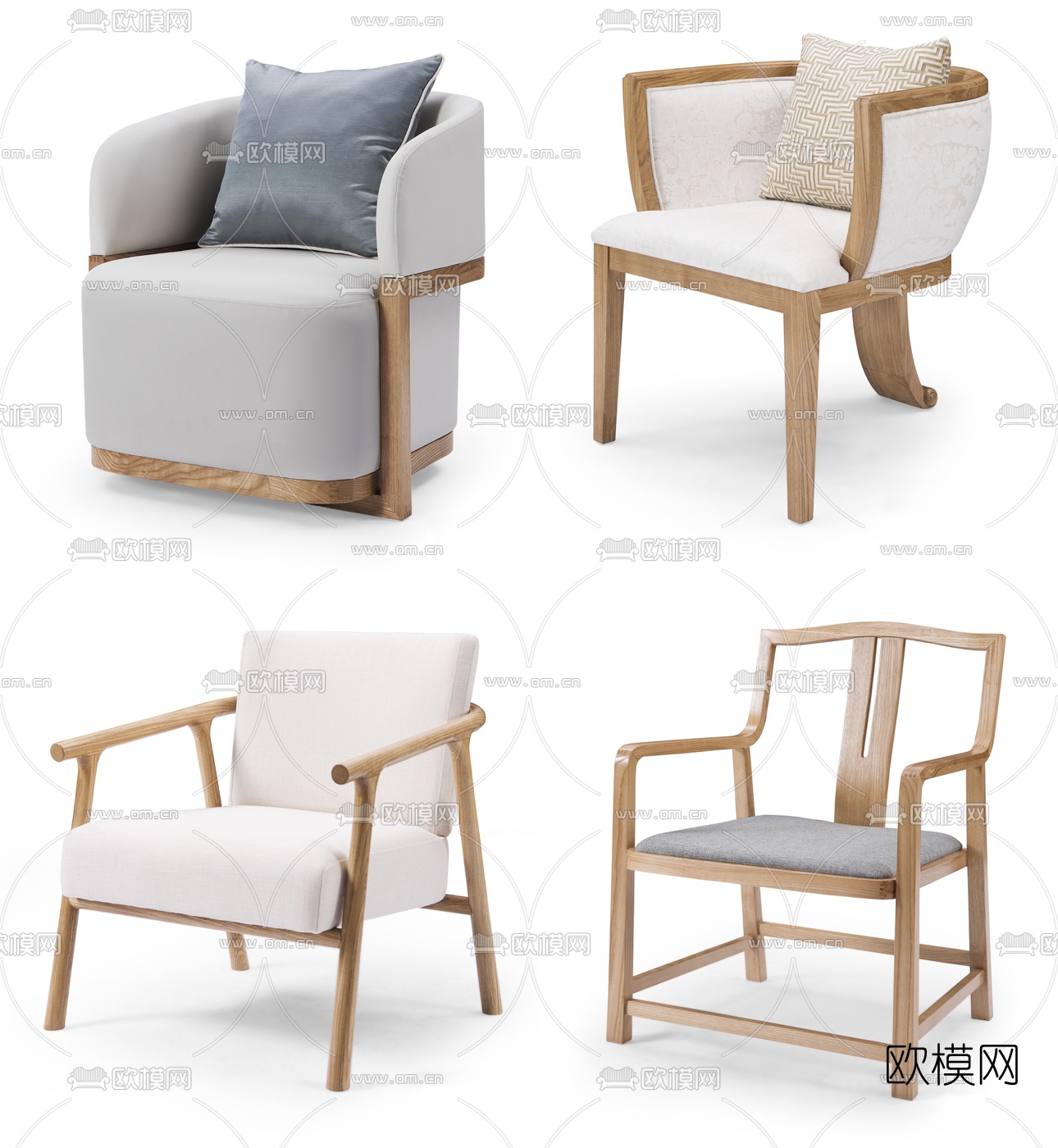 新中式实木靠背椅单人沙发3d模型下载