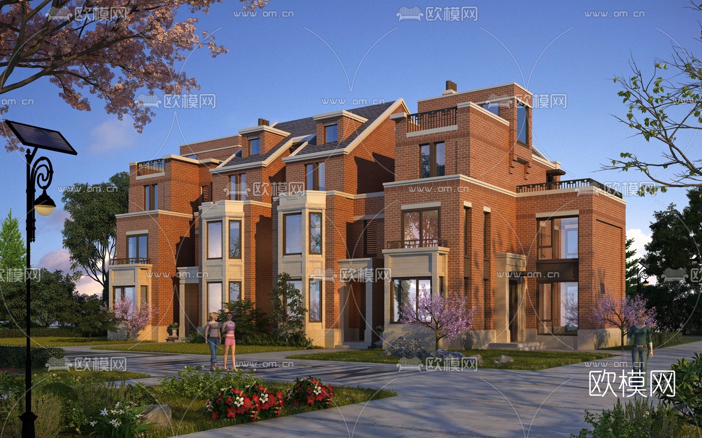 欧式联排别墅外观3d模型下载