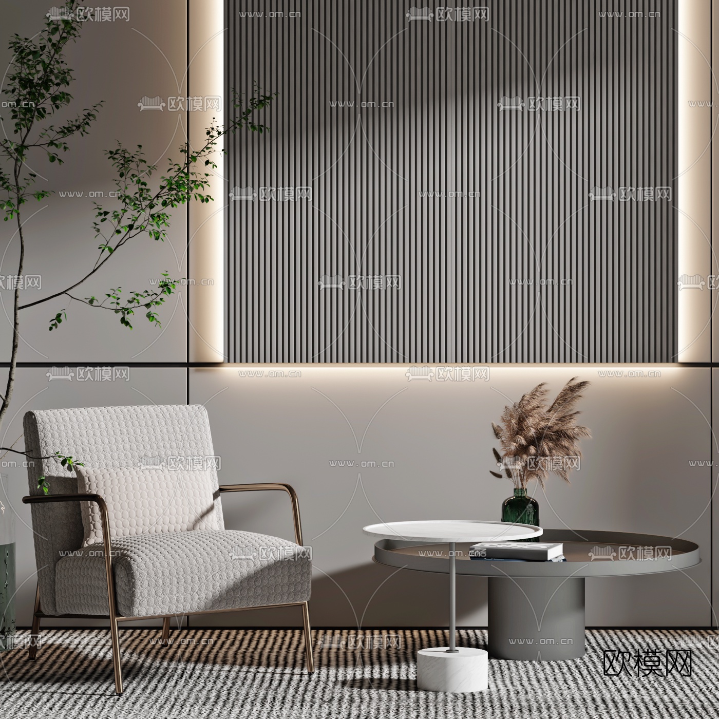 现代布艺单人沙发茶几3d模型