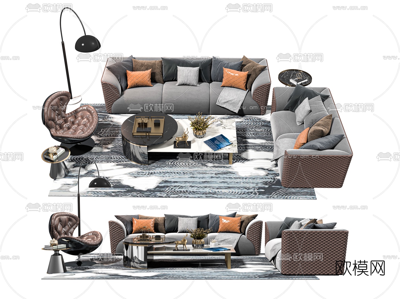 后现代布艺沙发组合su模型下载（渲染图1）