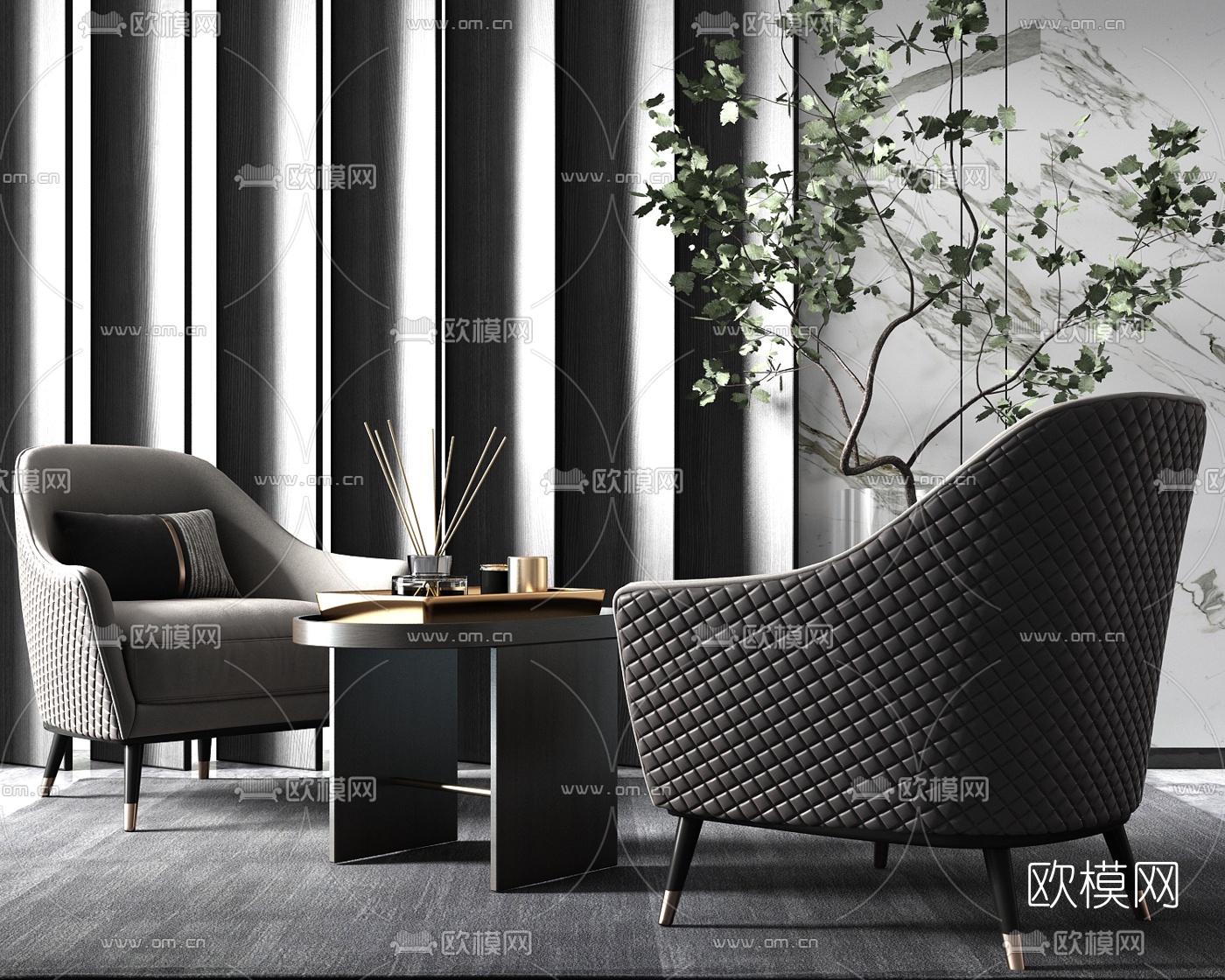 现代轻奢休闲椅su模型下载（渲染图1）