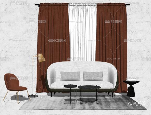 现代布艺沙发组合su模型下载