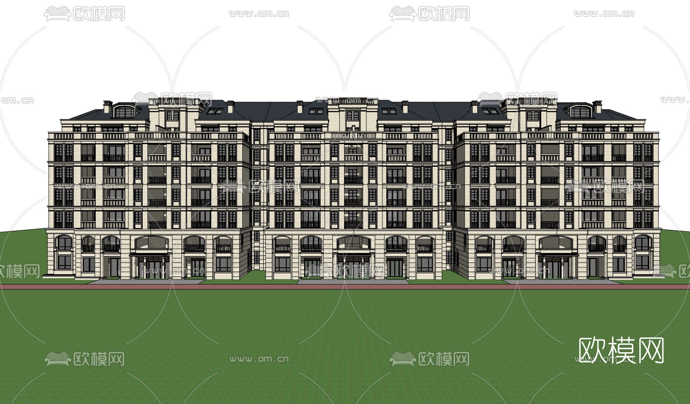 新古典多层公寓楼su模型