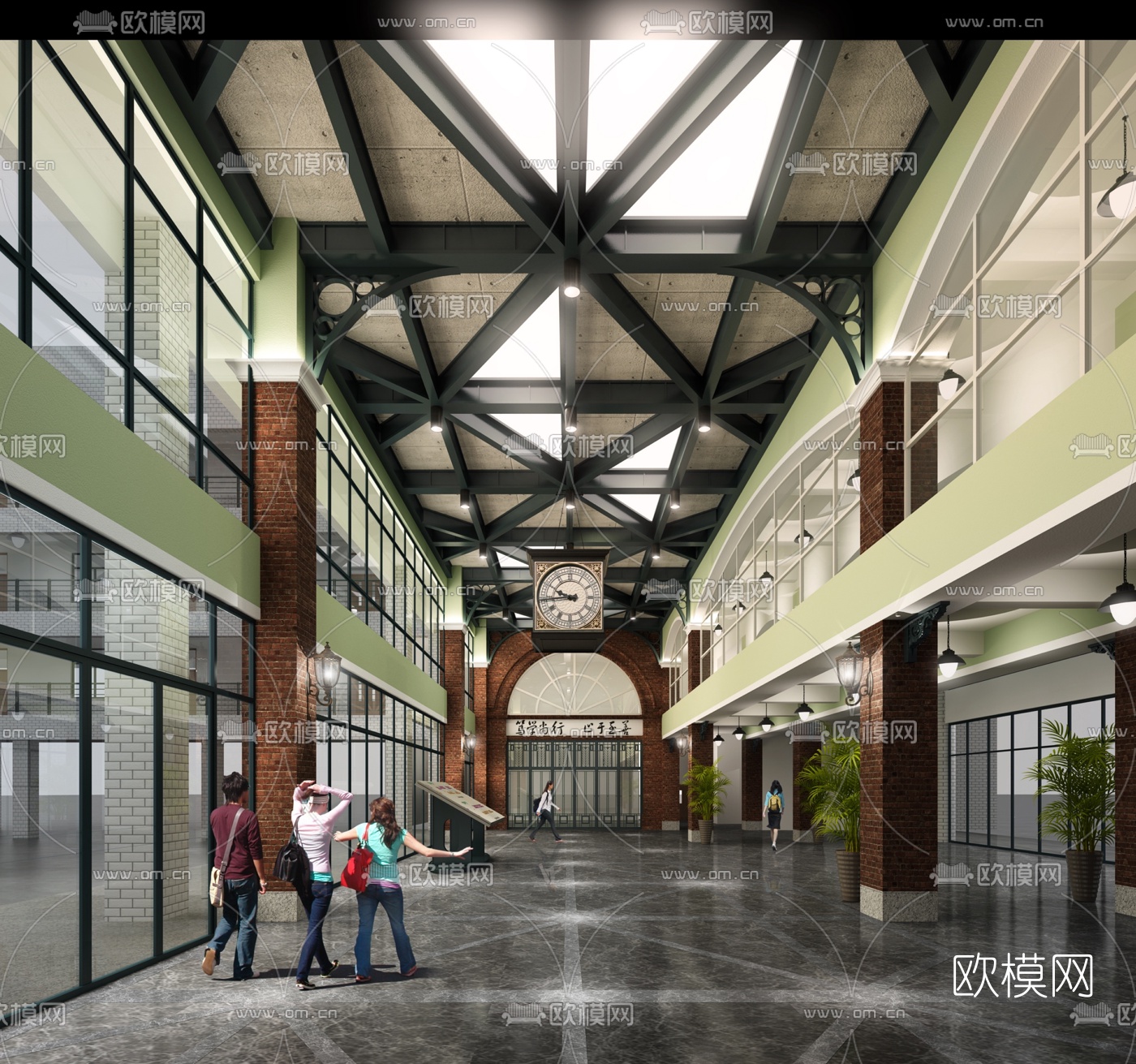 工业风教学楼大堂3d模型下载