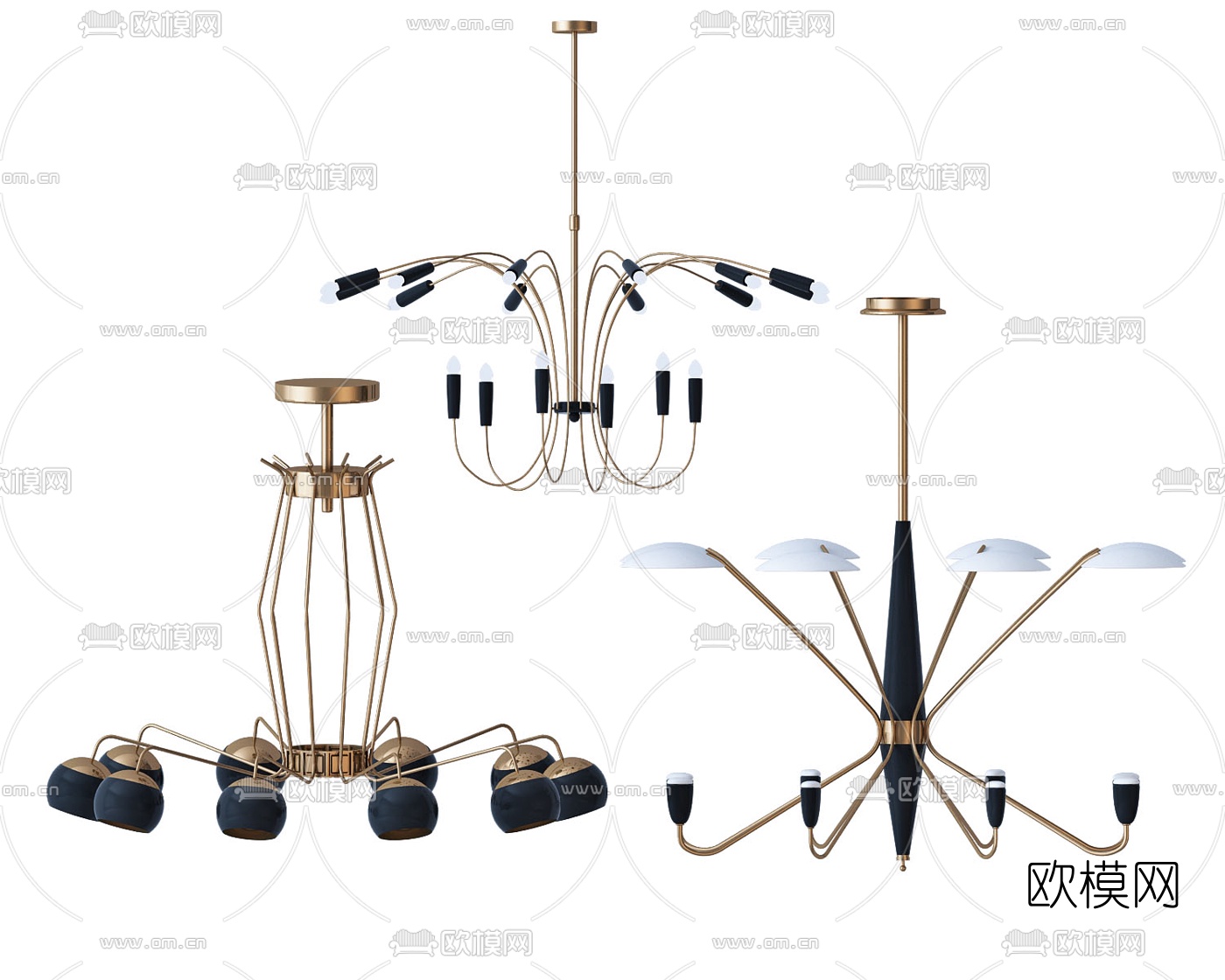 美式多头吊灯组合3d模型下载