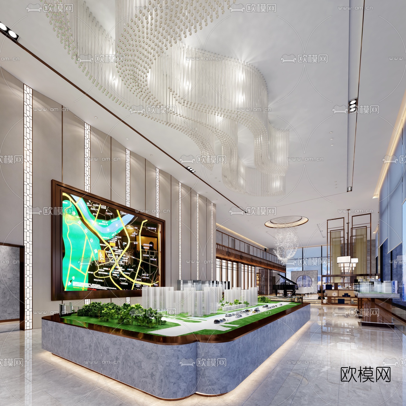 新中式售楼部处前台洽谈区3d模型