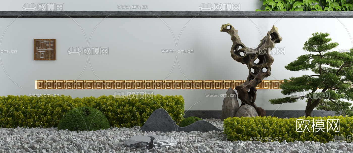 新中式绿植假山园艺小品3d模型