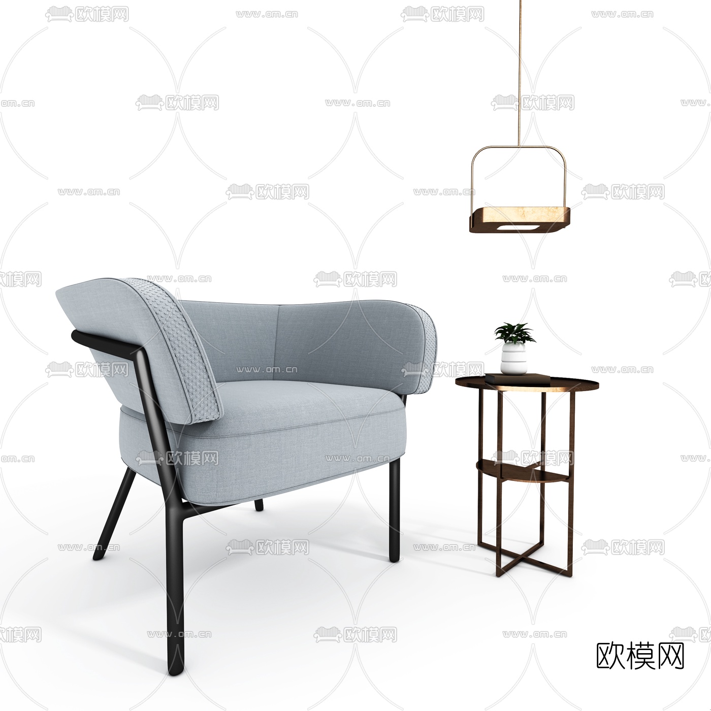 新中式休闲椅边几3d模型