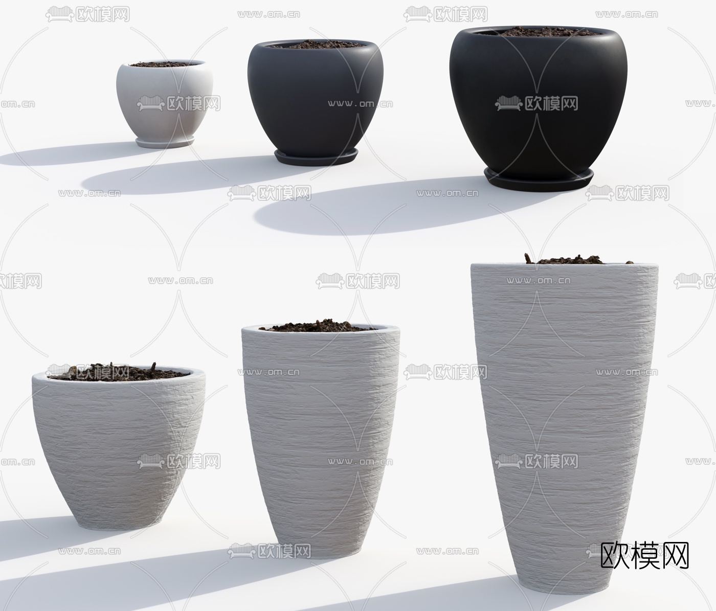 现代花盆花钵3d模型