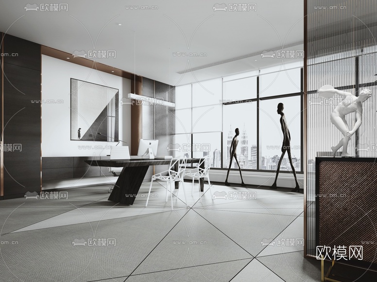 现代总经理办公室3d模型下载(渲染图2)