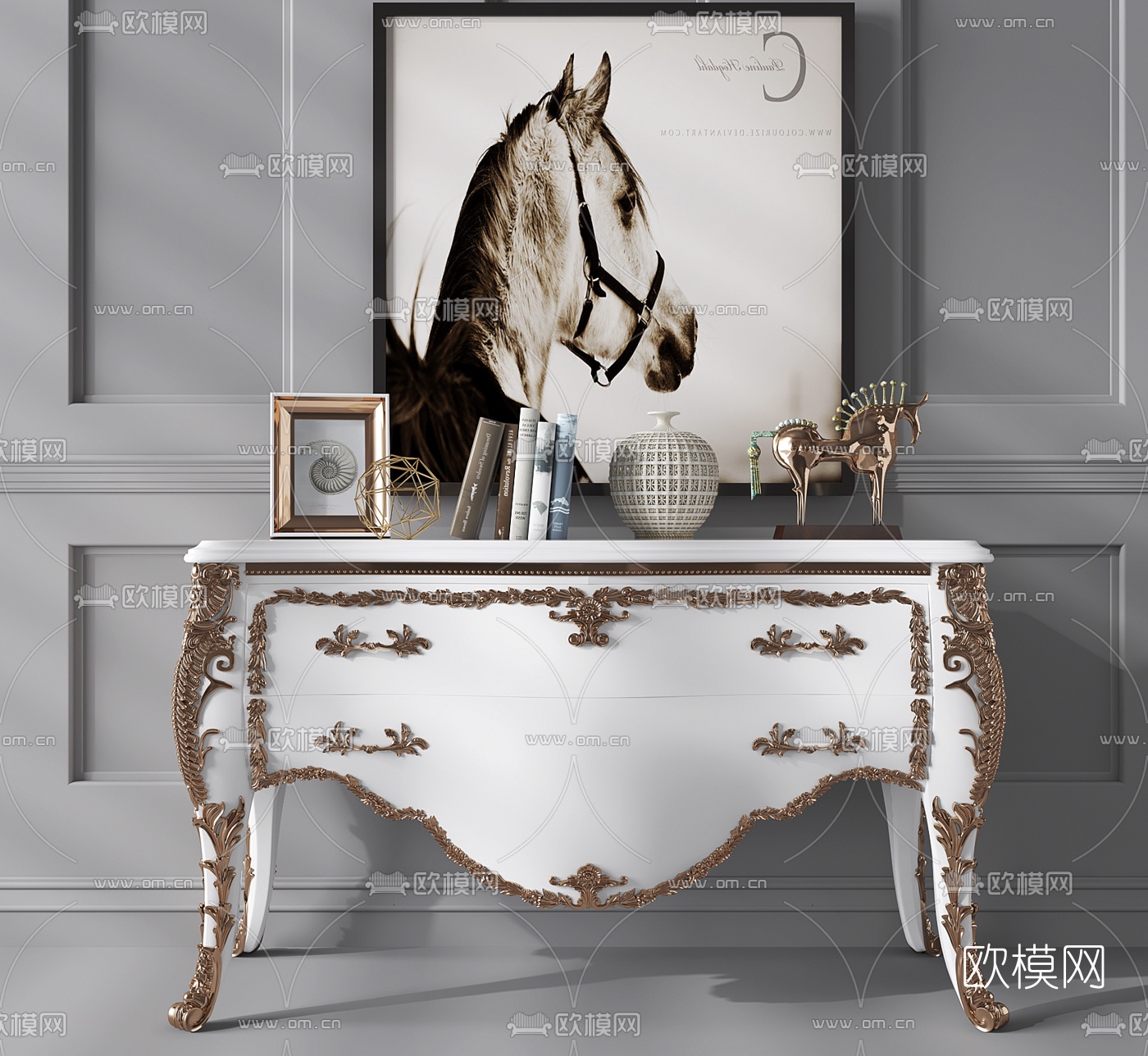 欧式端景台摆件组合3D模型下载