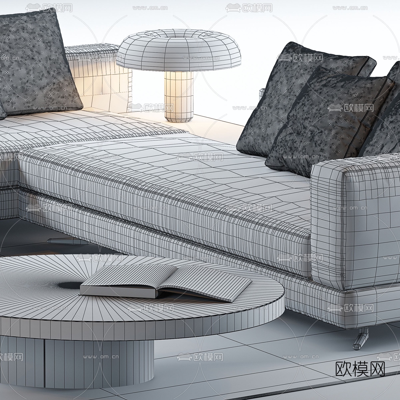 现代布艺转角沙发组合3d模型