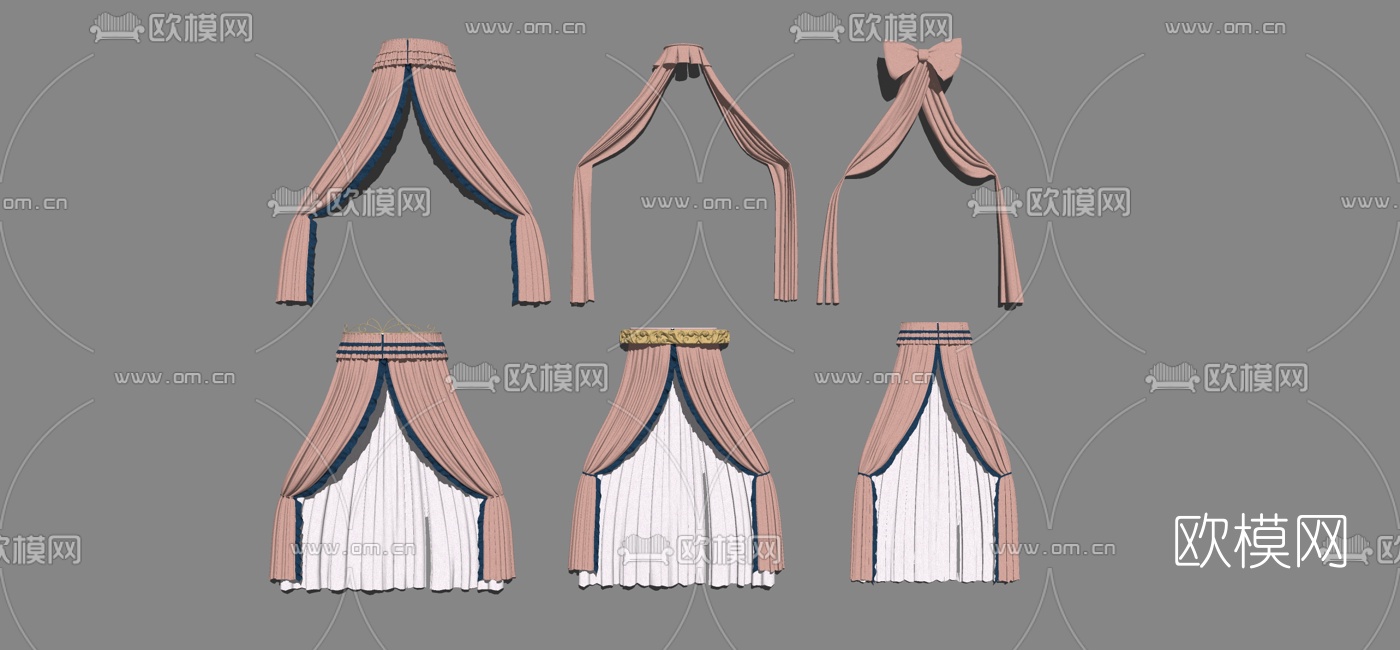 欧式布艺窗帘su模型下载