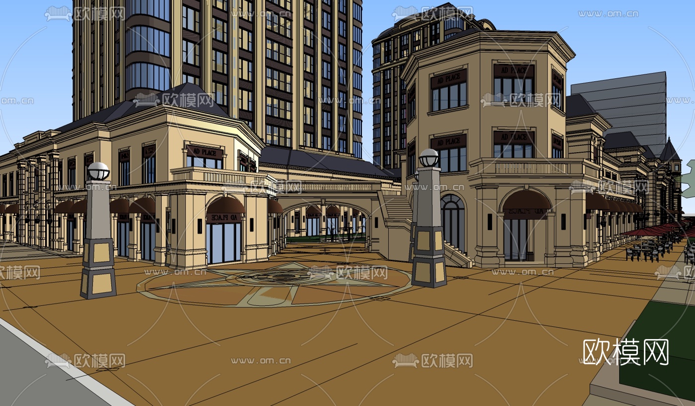 法式商业街su模型下载（渲染图2）