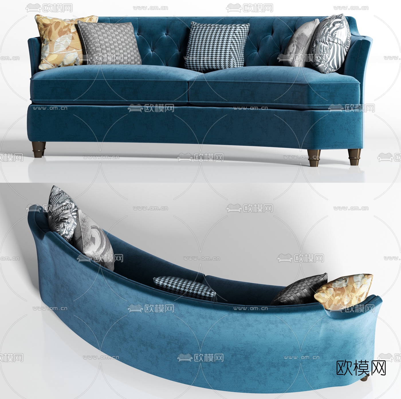 简欧轻奢绒布多人沙发3d模型下载