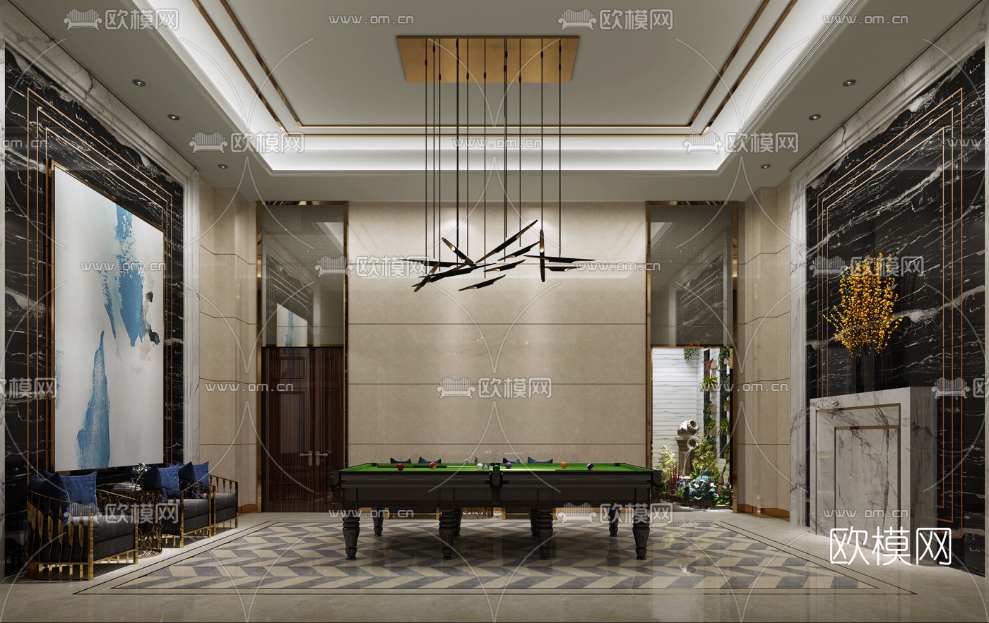 后现代会所台球室3D模型
