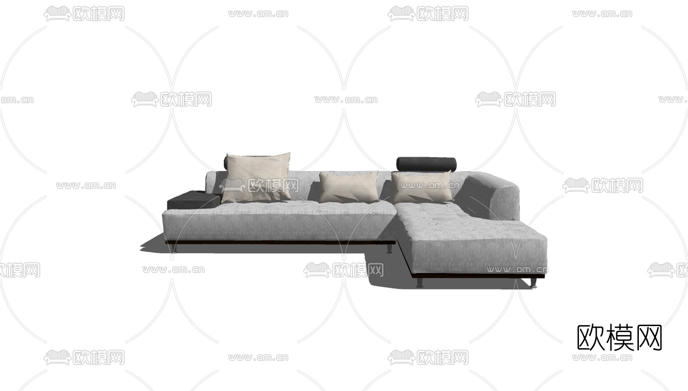 现代布艺转角沙发免费su模型下载（渲染图2）