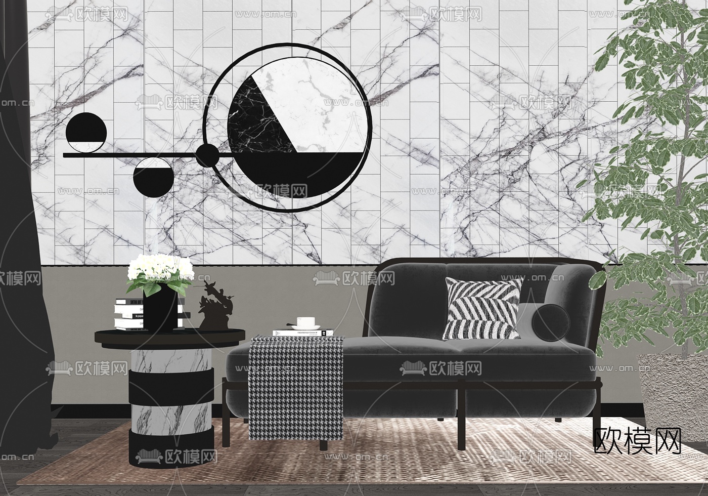 现代布艺贵妃椅su模型下载（渲染图2）