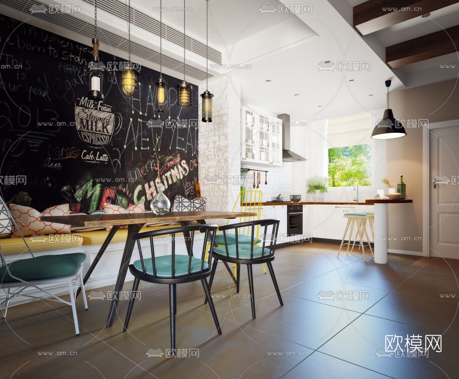 工业风餐厅厨房3D模型
