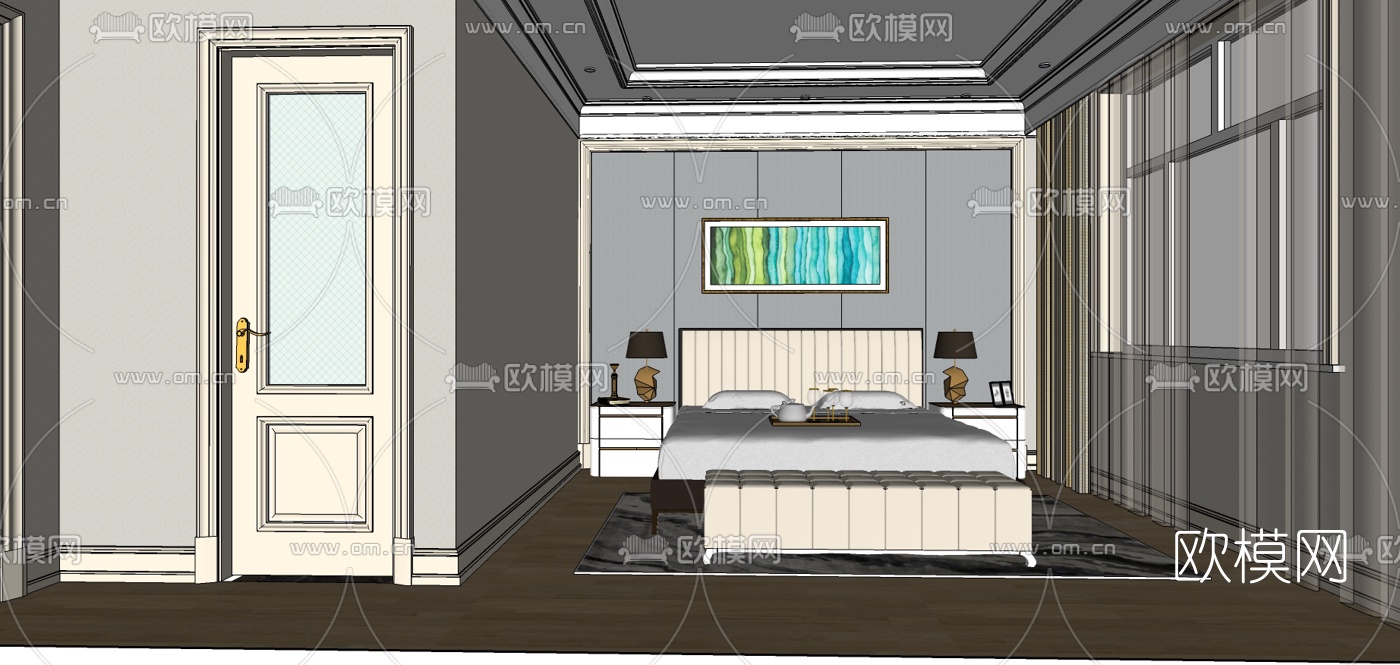 欧式卧室组合su模型下载（渲染图4）