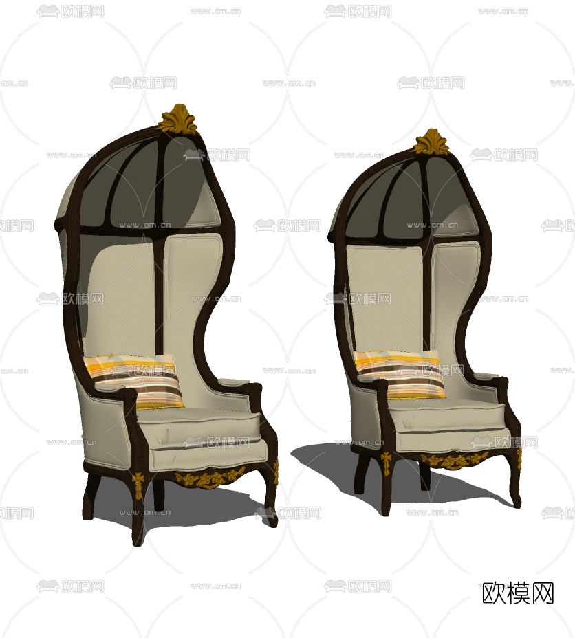 欧式实木单人沙发免费su模型下载