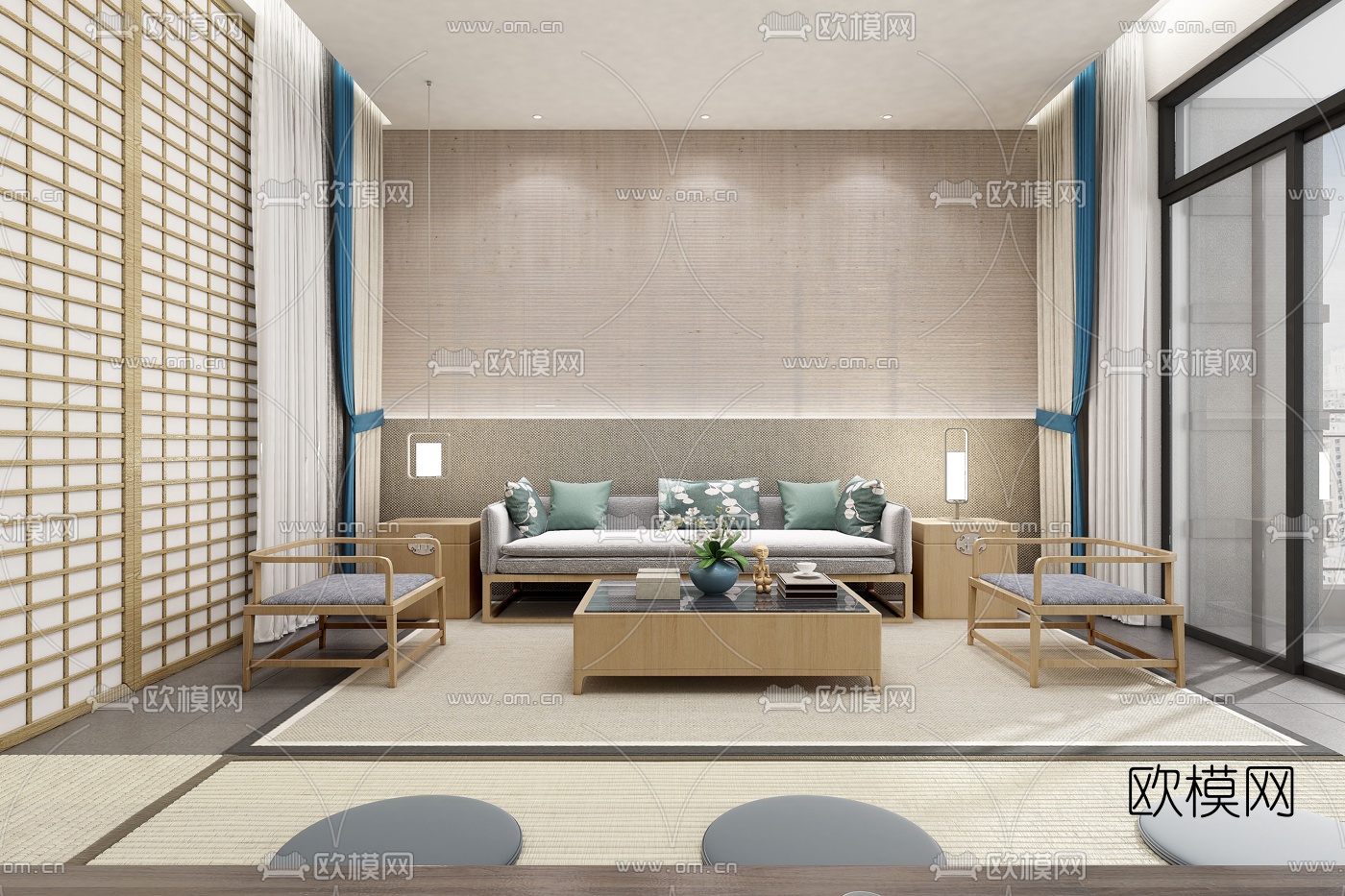 新中式茶室玄关3D模型