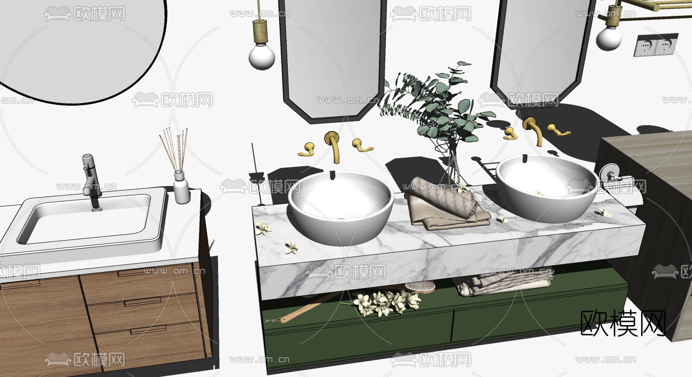 现代轻奢浴室柜组合su模型下载（渲染图2）
