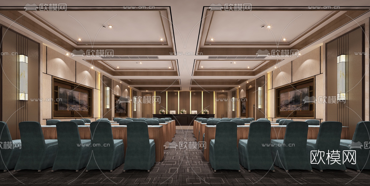 现代酒店多功能会议室报告厅3D模型-免费3dmax模型库-欧模网
