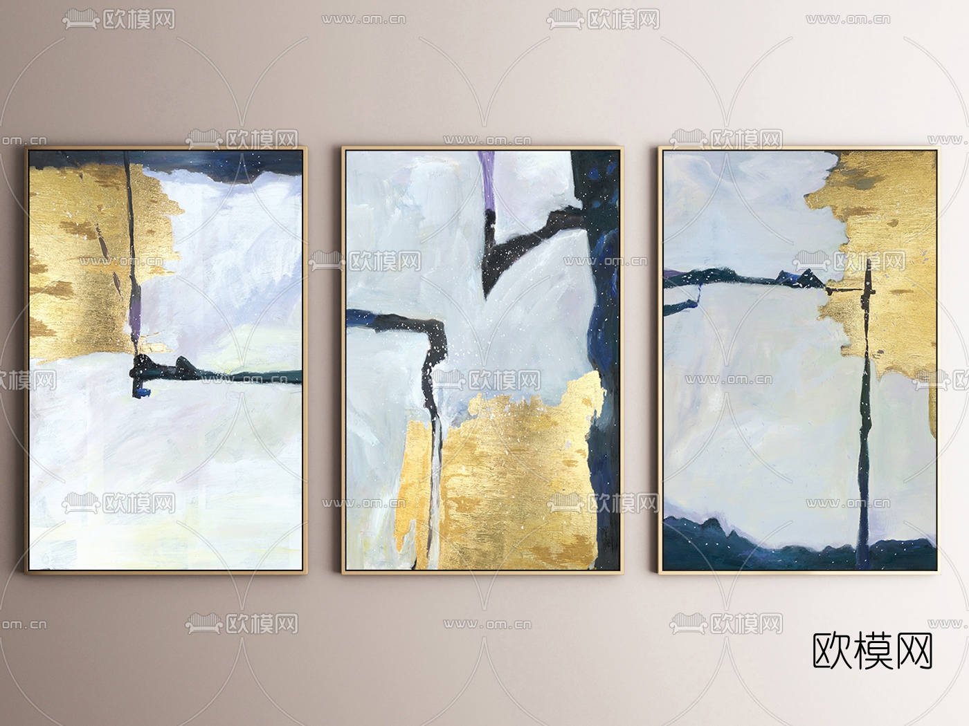 现代抽象金箔装饰画3d模型