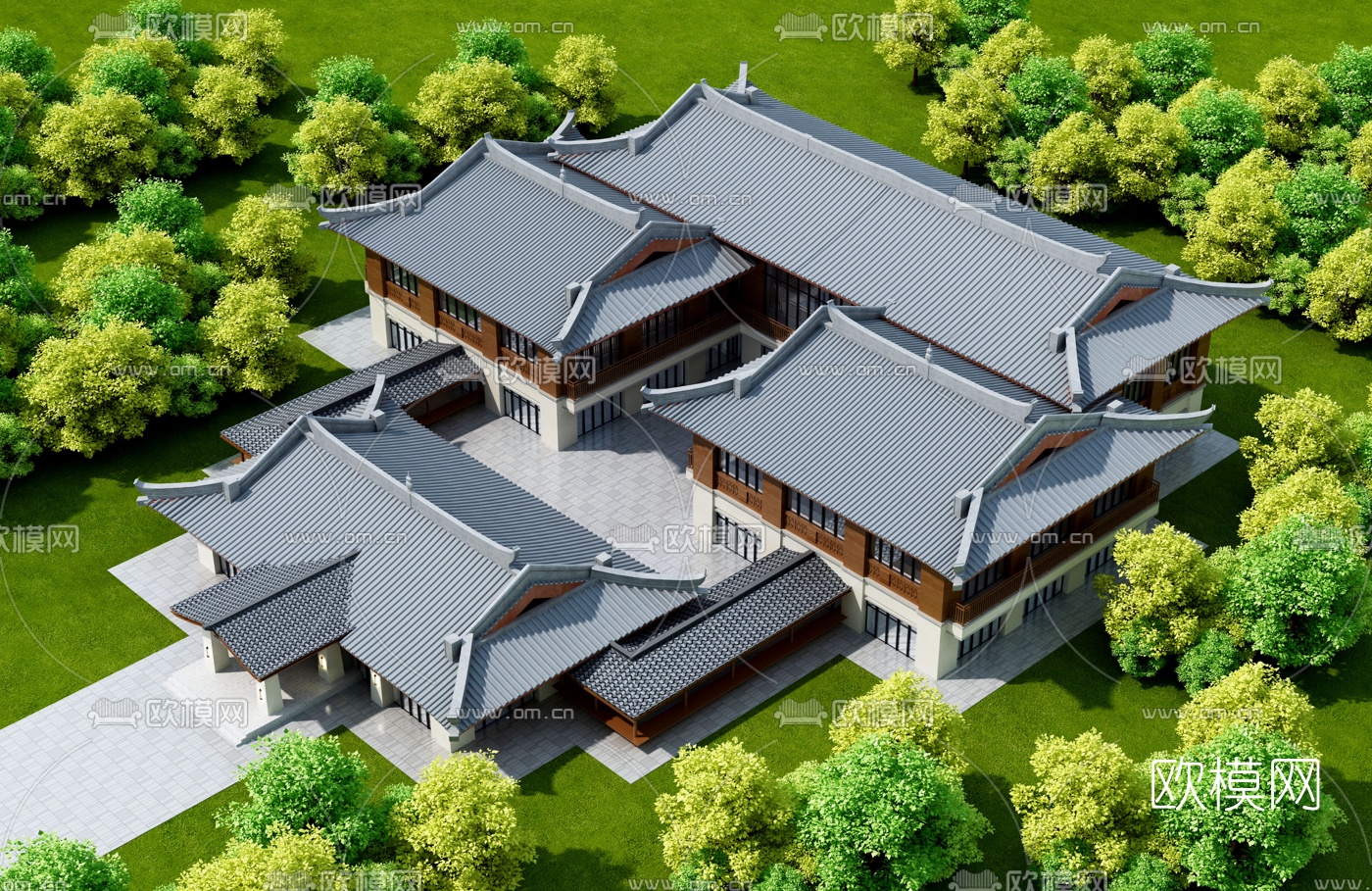 中式古建鸟瞰3d模型