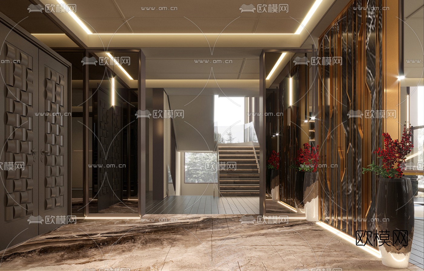 现代别墅大堂3d模型下载（渲染图5）